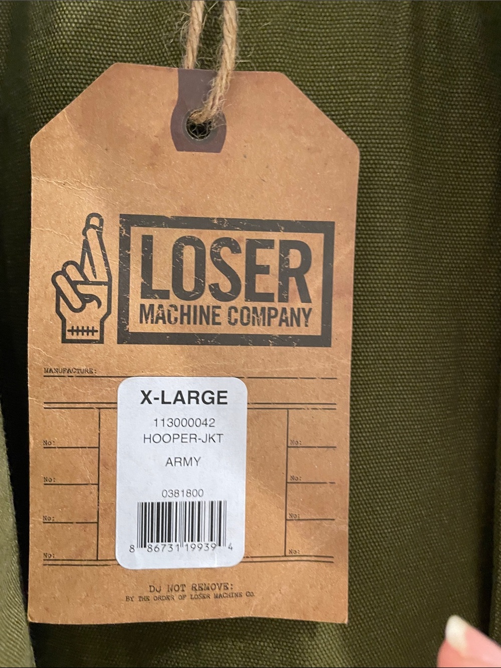Brand New Loser Machine Company Men's Olive Military Field Jacket with Hood